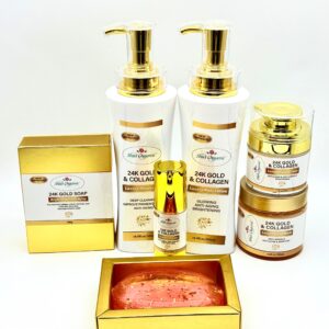 The New Improved 24k Gold and Collagen Skincare Package Set - With Retinol and Collagen for Anti-Aging and Facial Radiance Radiant Smooth Hydrate Serum