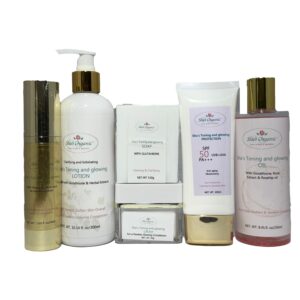Sha's Toning and Glowing Skincare Package Set with SPF 50 Toner No Alcohol Moisturizes Serum Revitalizes Soap Brightening Glutathione Glycerin Jojoba Kit Shea Comfort Hydrate